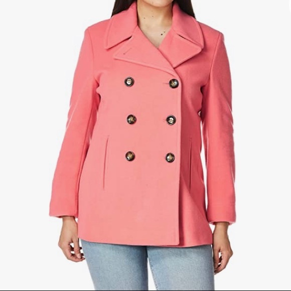 Double BLACK breasted wool blend black coat - Picture 1 of 3